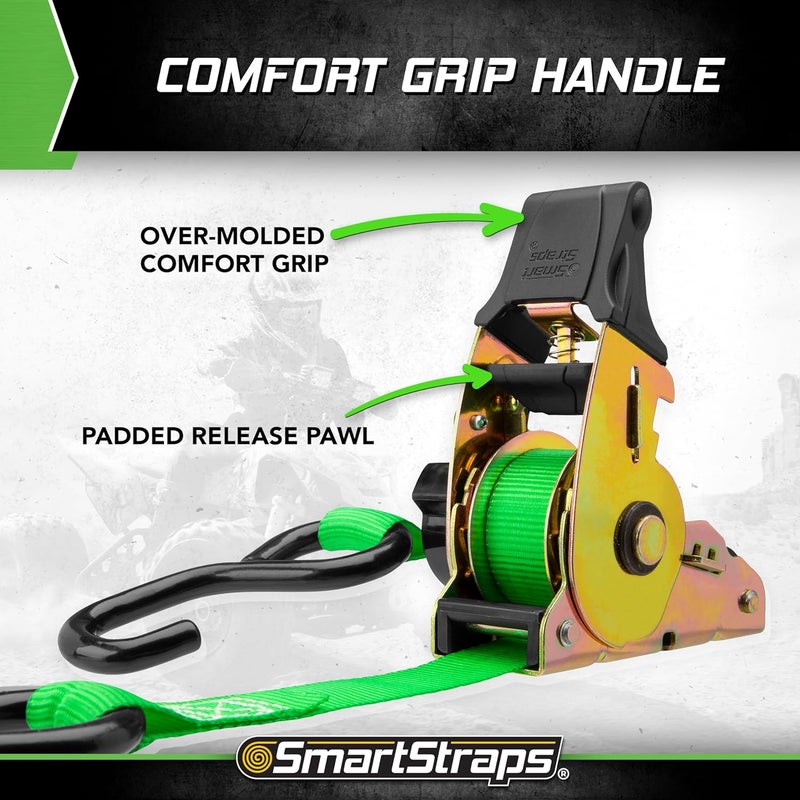 SmartStraps 6-Foot Retractable Ratchet Straps - 4 Pack with 1,500 lbs Break Strength for Secure Hauling of ATVs and Lawn Equipment - Image 3